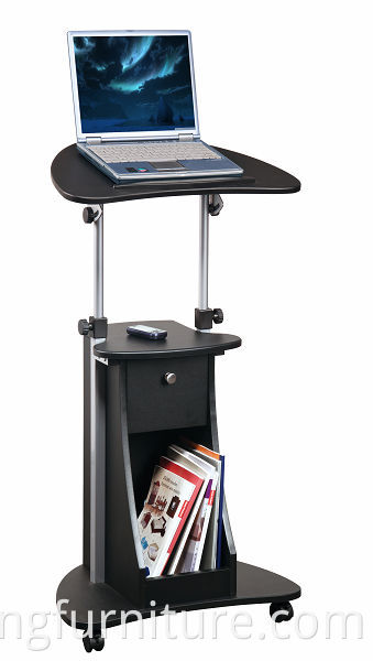 Height Adjustable Laptop Stand Table On Wheels With Storage Cabinet